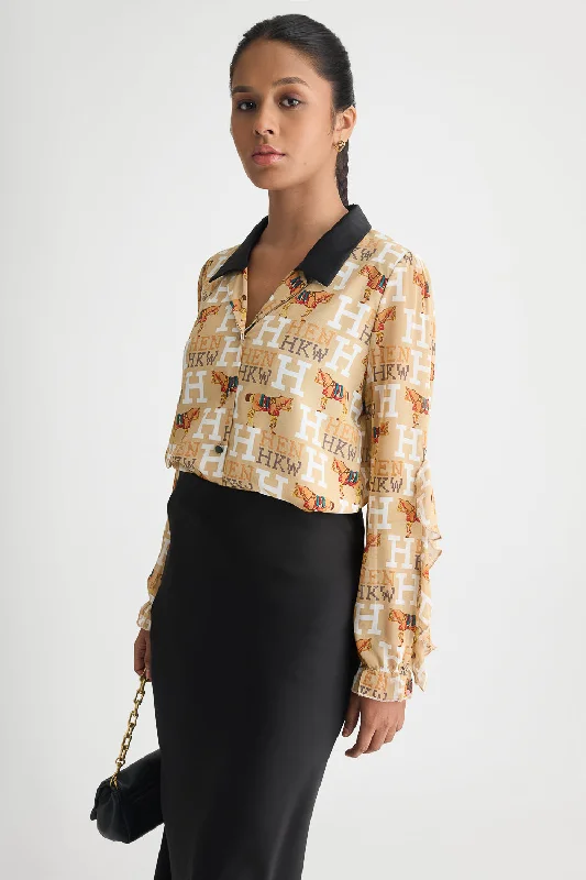 Printed Sheer Shirt Comfortable Fitted Short Sleeve