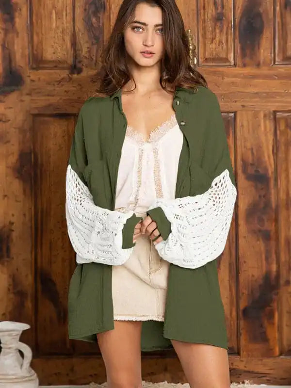 Women’s casual knitted patchwork long sleeve shirt Modern Short Sleeve Top