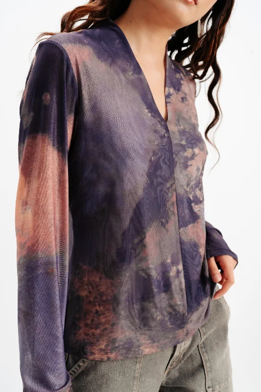 Grey Dye Effect Print Shirt Cozy Linen Short Shirt