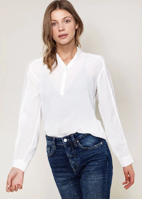 Women's Mandarin Collar Shirt Blouse Comfortable Knit Short Shirt