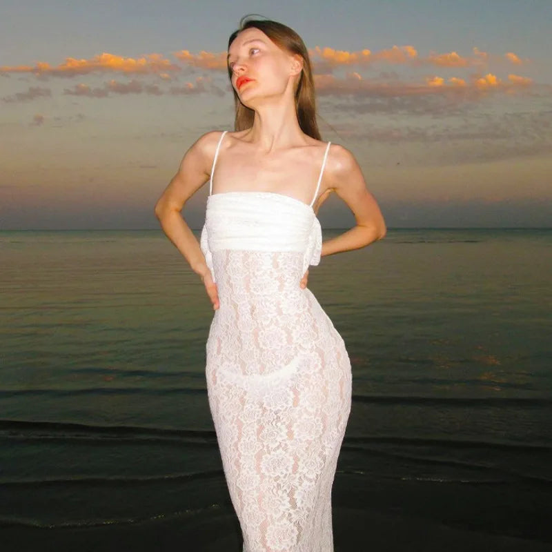 Women's Maxi White Spring Summer Suspenders Low-cut Slim-fit Buttock Elegant Vestidos Midi Dresses Classic Black Midi Dress