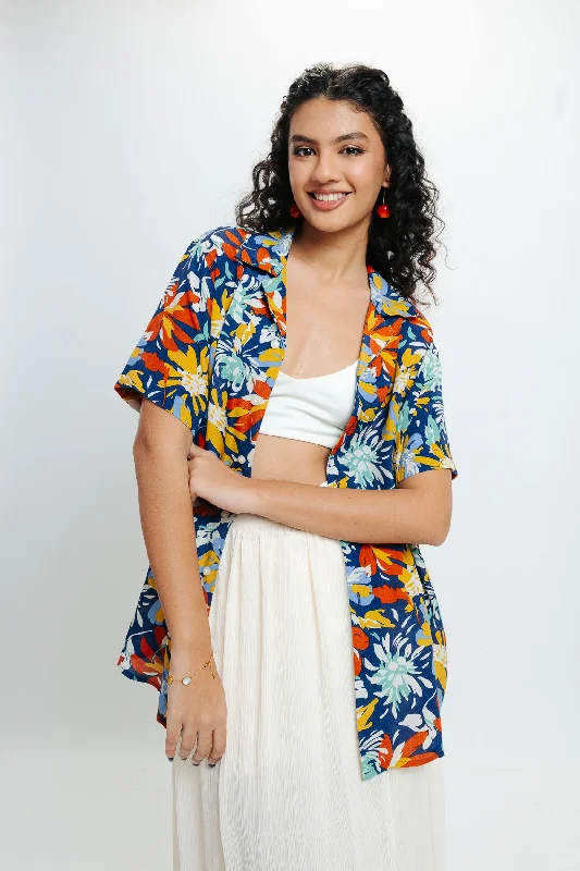 Multi Printed Viscose Shirt Comfortable Stretch Short Shirt