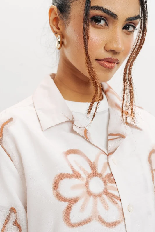 Beige Printed Shirt Comfortable Summer Short Shirt