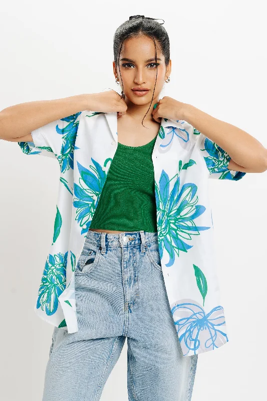 Floral Printed Shirt Relaxed Button-Down Short Shirt