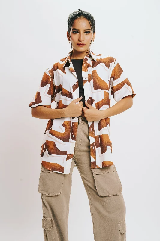 Brown Printed Shirt Trendy Floral Print Tee