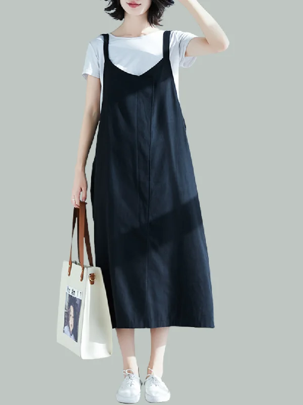 Women's Spring and Summer Loose Large Size Casual Seeveless Midi Dress