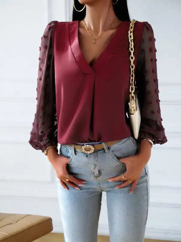 Women’s temperament commuting long-sleeved v-neck shirt Casual Short Sleeve Top