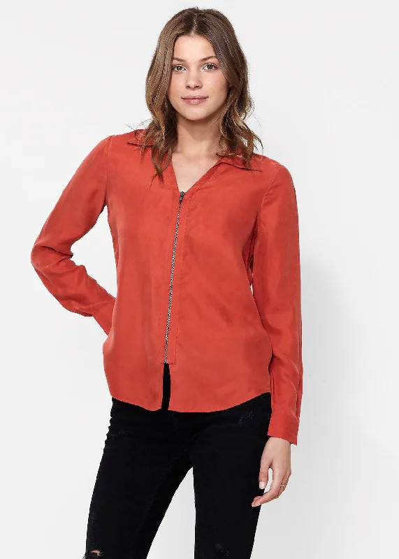 Women's Zip Up Shirt Blouse Casual Ruffle Short Shirt