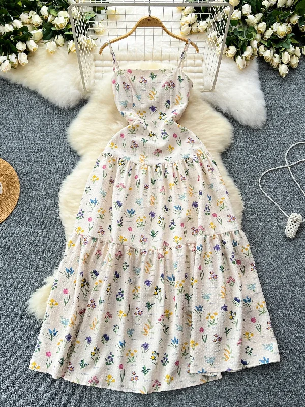 Adjustable Straps Flowing Sweet Floral Maxi Dress Trendy Printed Maxi Dress