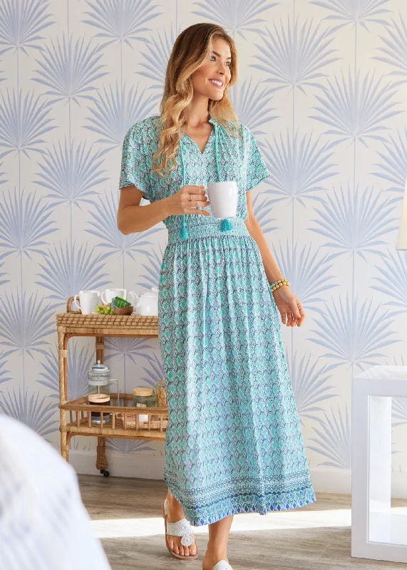 Amalfi Coast Smocked Waist Maxi Dress Comfortable Maxi Dress with Slits