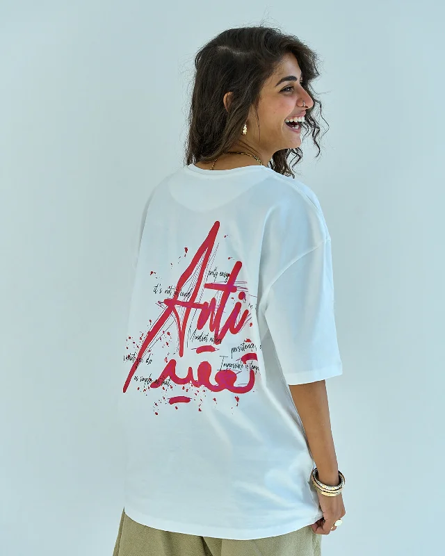 Anti Ta3kid Unisex Oversized SS T-Shirt - Off White Houndstooth Herringbone Solid