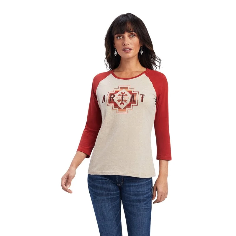 Ariat Tee Womens Real Sunrise Classic Oatmeal Heather Boxy Fit Fitted Loose