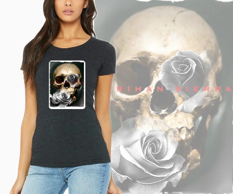 Art Society SIERRA SKULL ROSE WOMENS TEE BLACK Handmade Hand-knitted Hand-woven