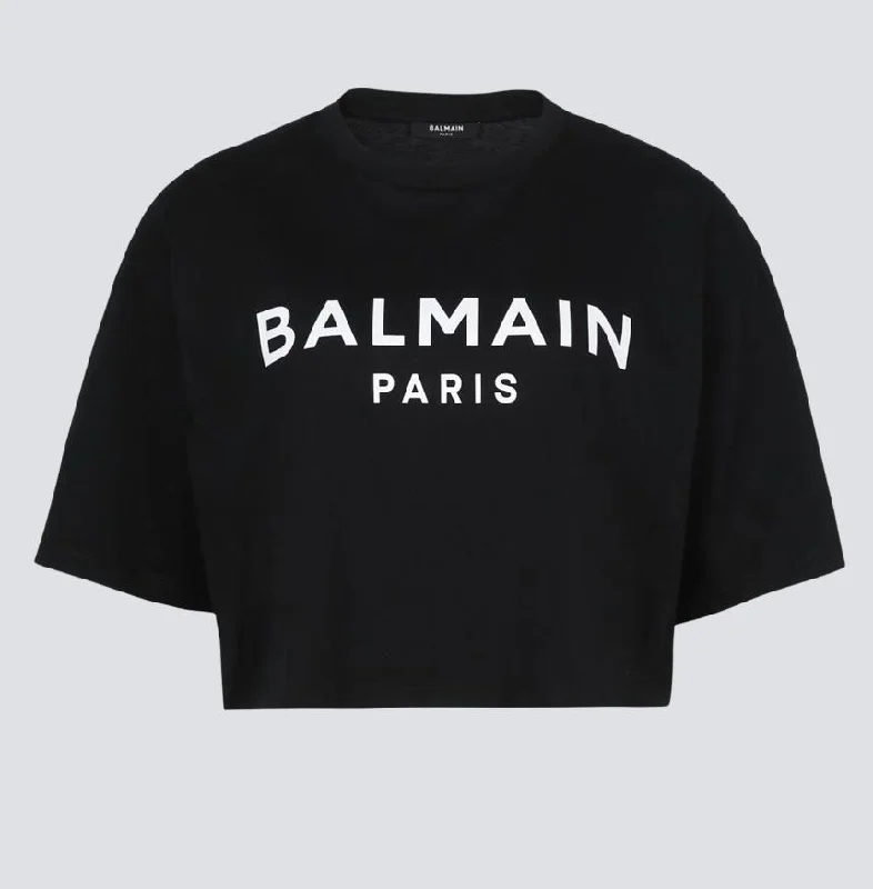 Balmain Women T-Shirt With Balmain Paris Print Black Modern Contemporary Chic