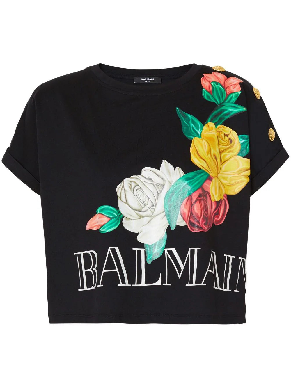 BALMAIN WOMEN Vintage Balmain T-shirt with Roses print BLACK Houndstooth Herringbone Solid
