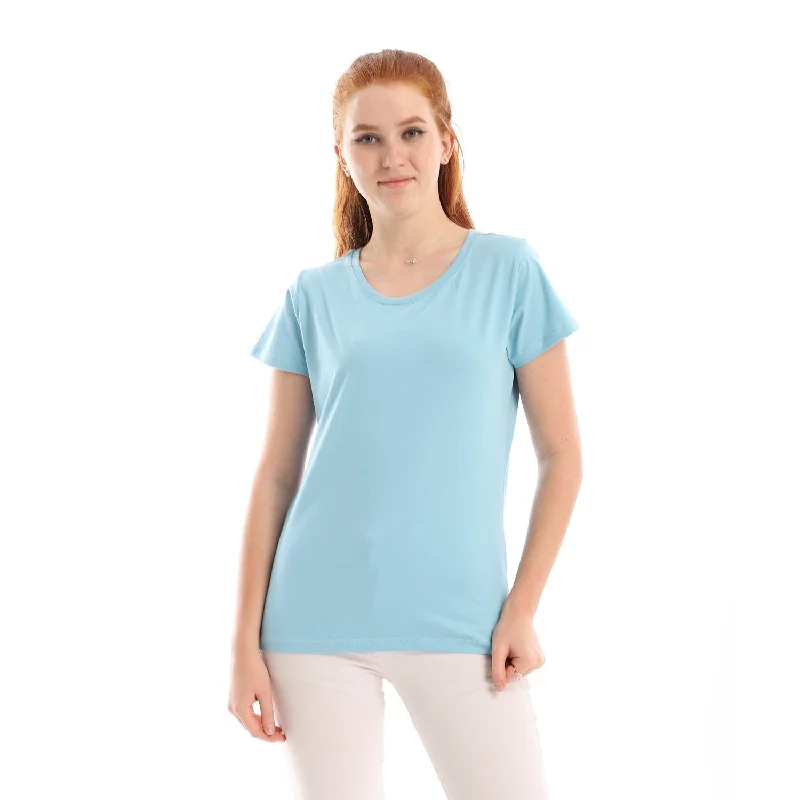 Basic Round Neck Women T-shirt -  Sky Blue Basic T-Shirt Crew Neck Short Sleeve