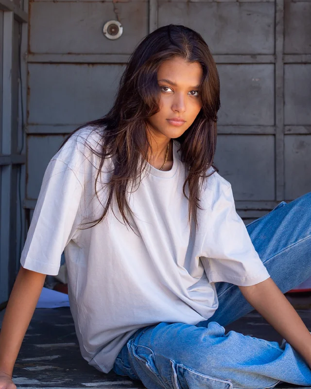 Basic Unisex Oversized SS T-Shirt - Silver Beaded Sequined Faux Fur