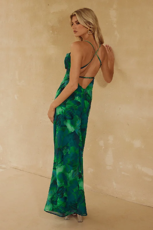 BENITO MAXI DRESS - CALISTA GREEN Comfortable Satin Maxi Dress