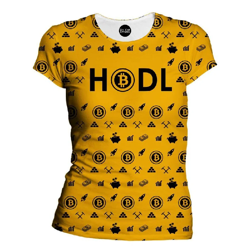 Bitcoin HODL Yellow Women's T-Shirt Ribbed Striped Patterned