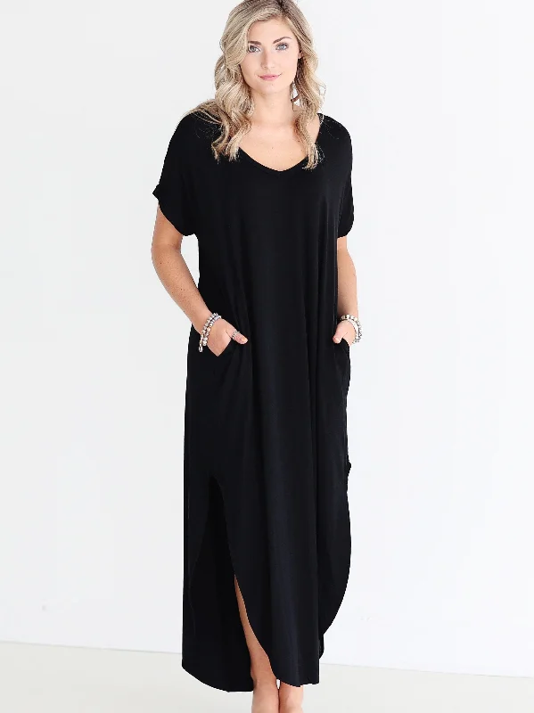 Black DLMN Maxi Dress Fashionable Faux Wrap Maxi Dress