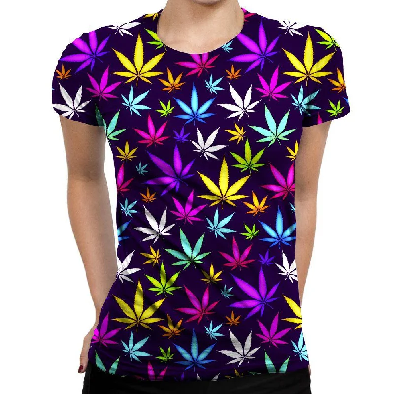 Black Weed Womens T-Shirt Solid Color Striped Floral