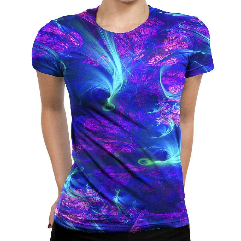 Blue Swirls Womens T-Shirt Cotton Fabric Linen Fabric Terry Fabric