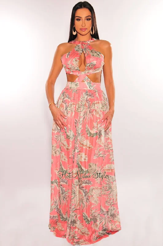 Blush Floral Print Padded Cut Out Open Back Maxi Dress Trendy Maxi Dress with Lace