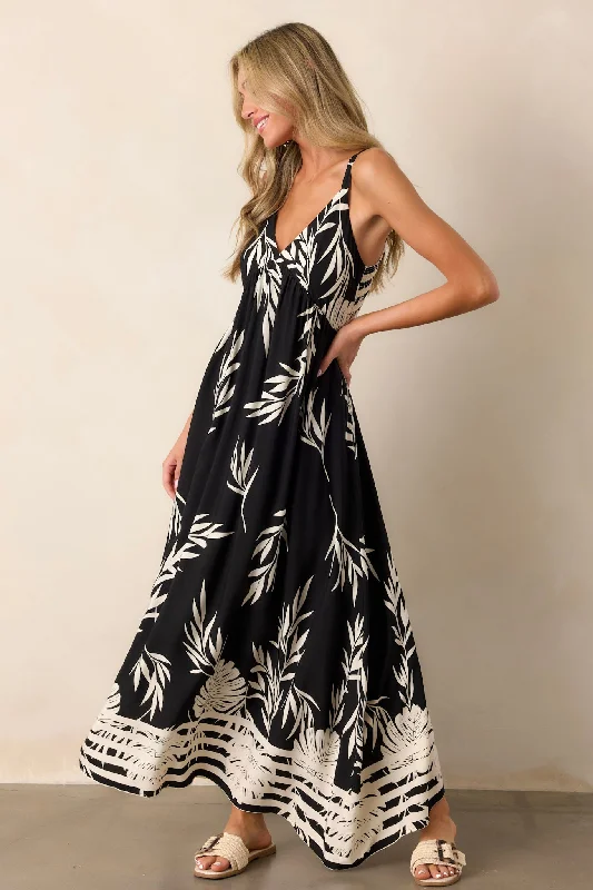 Bohemian Life Black Floral Maxi Dress Stylish Empire Waist Maxi Dress