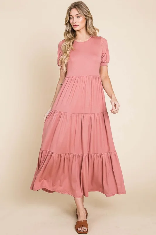 Short Sleeve Tiered Maxi Dress Comfortable Casual Maxi Dress