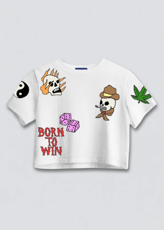 Born to Win Cropped Boxy Tee Jersey Fabric Tulle Fabric Batik Fabric