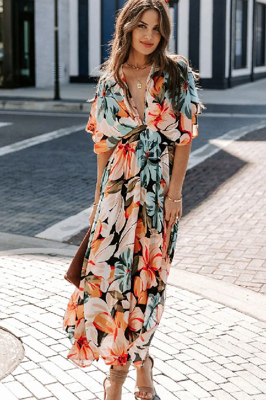 Breezy V Neck High Split Chiffon Beach Vacation Maxi Dress - Floral Elegant Boho Maxi Dress Breezy V Neck High Split Chiffon Beach Vacation Maxi Dress - Floral Elegant Boho Maxi Dress