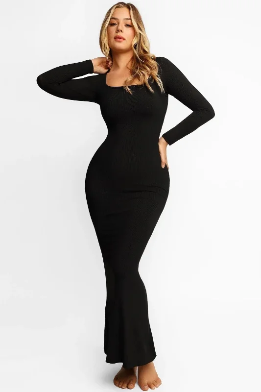 Secret  Shapewear long sleeve maxi dress- Black