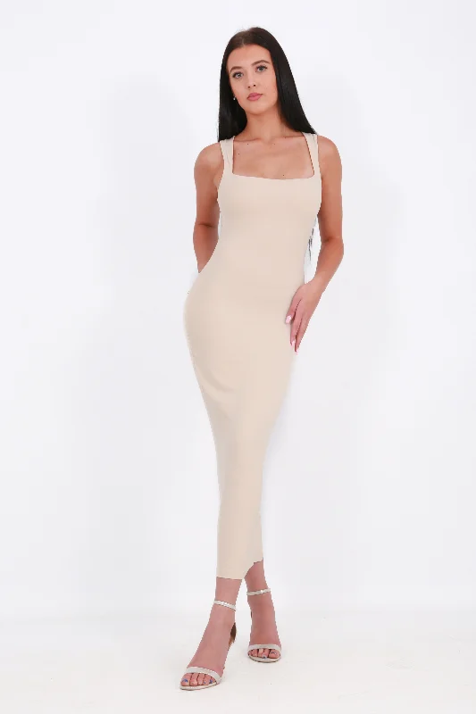 Calypso Bodycon maxi dress- beige- Miss Molly brand