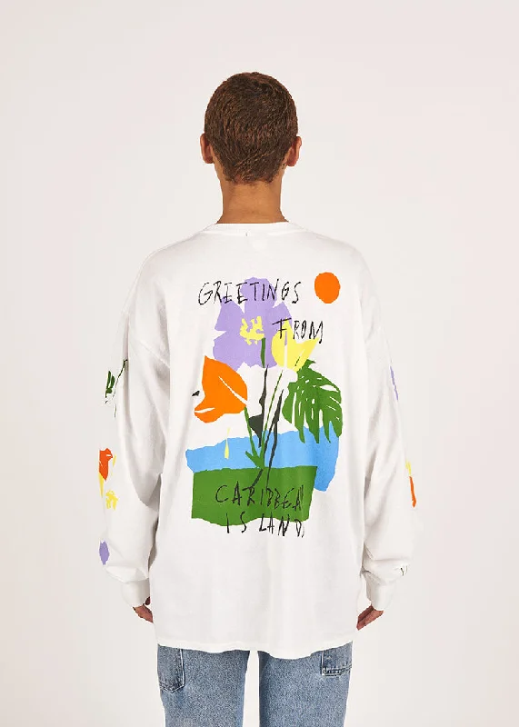 Caribbean Islands Graphic Long Sleeve Tee Sequined Glittery Shiny