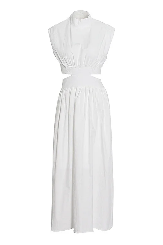 Casual High Neck Sleeveless Ruched Cutout Beach Vacation Maxi Dress Cozy Maxi Dress with Slit Casual High Neck Sleeveless Ruched Cutout Beach Vacation Maxi Dress Cozy Maxi Dress with Slit