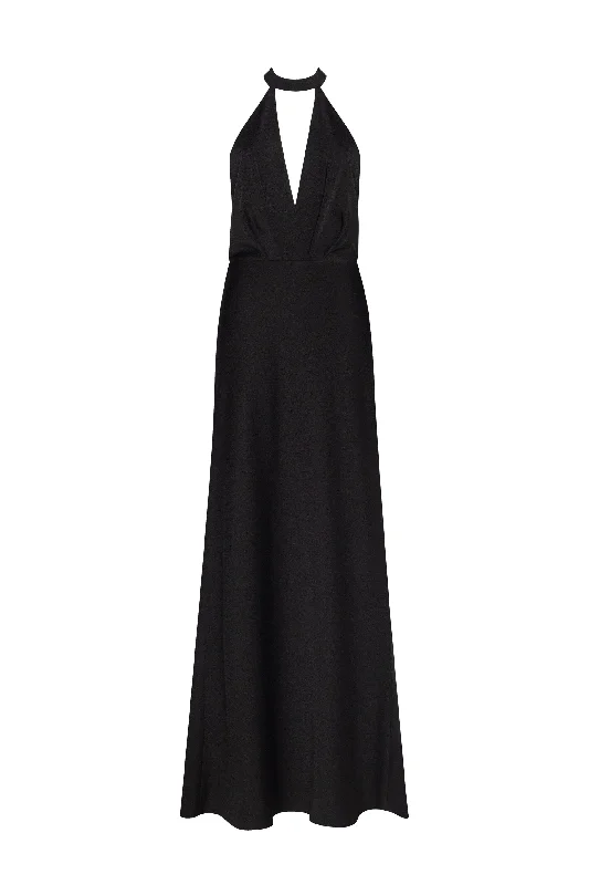 Classical black halterneck satin maxi dress, Xo Xo Stylish V-Neck Maxi Dress