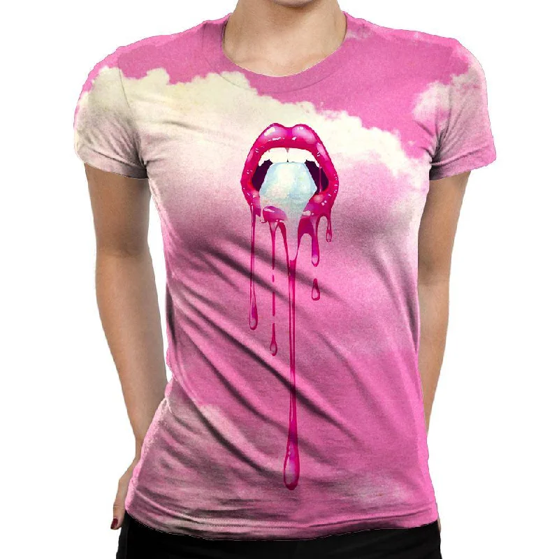 College Lips Womens T-Shirt Notch Collar Peter Pan Collar Cowl Neck