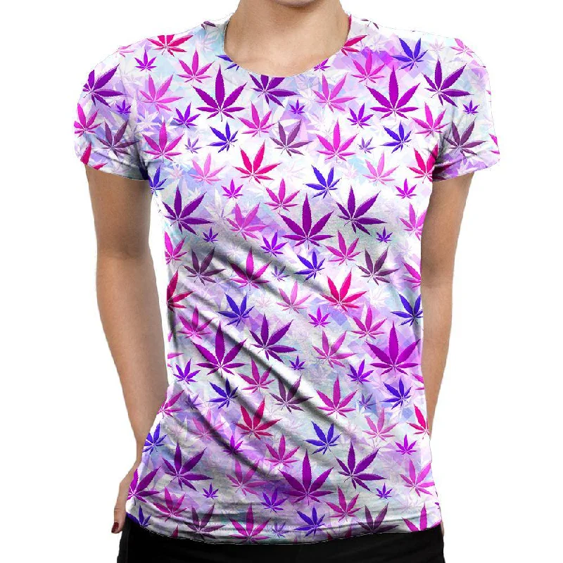 Colorful Weed Womens T-Shirt Welt Pockets Slit Pockets