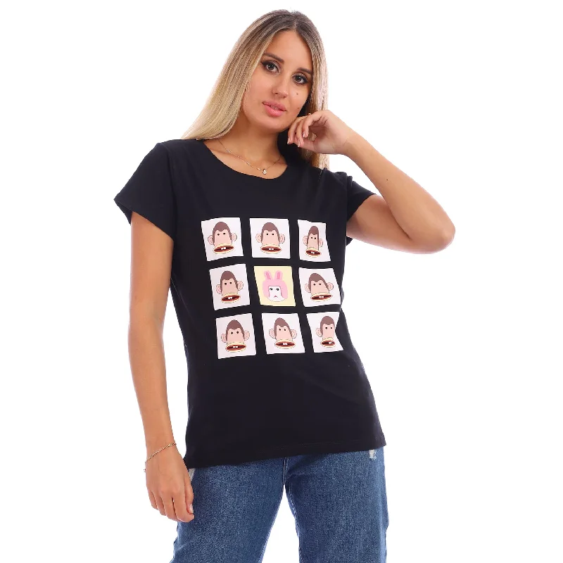 Kol El Nas Boggy Women T-Shirt - Black Mesh Fabric Canvas Fabric Denim Fabric