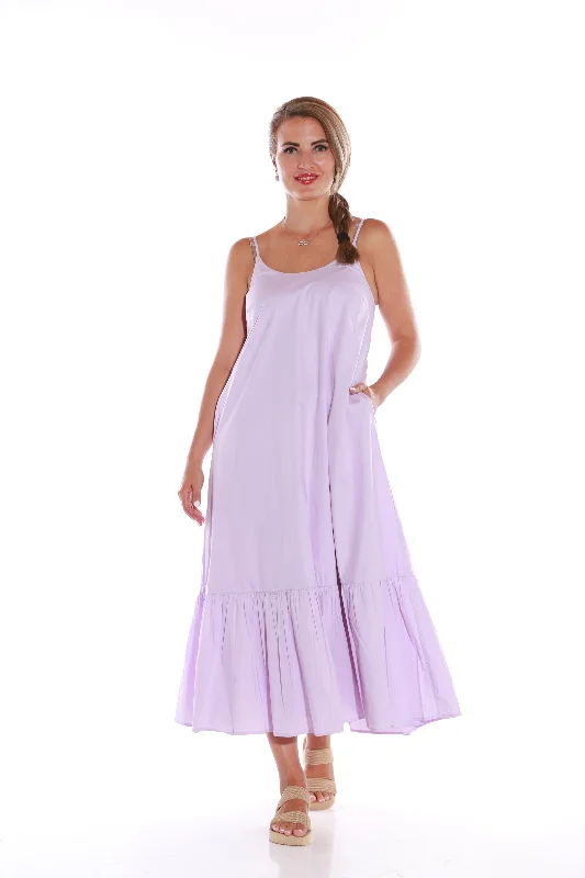 Cotton ruffle spaghetti maxi dress- Lilac