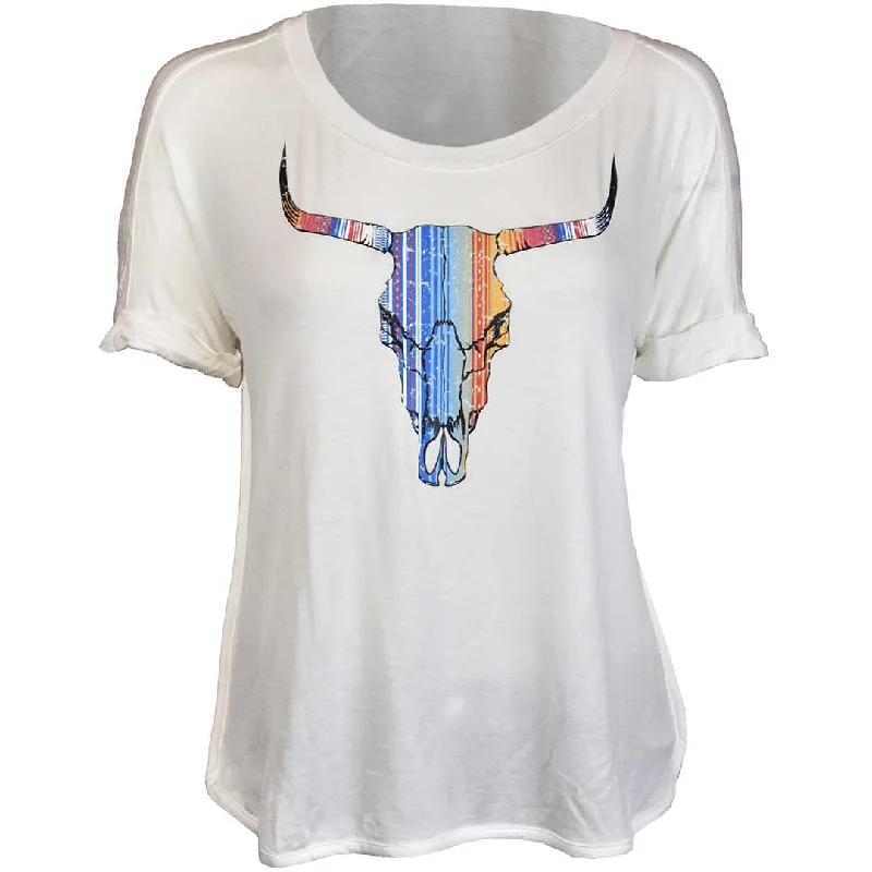 Cowgirl Hardware Women's Serape Skull Graphic T-Shirt Ribbed Striped Patterned