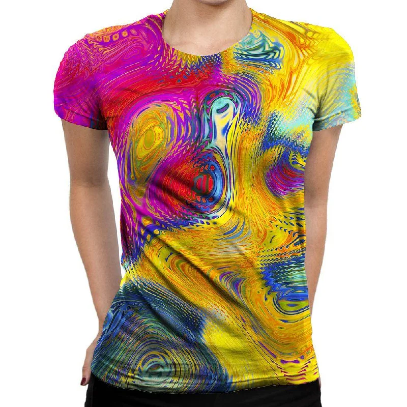 Creative Explosion Womens T-Shirt Solid Print Embellished