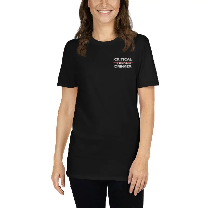 Critical Drinker - Embroidered Design - Premium T-Shirt Ribbed Striped Patterned