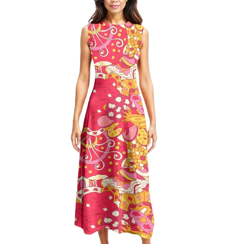Decora Sleeveless High Neck Maxi Dress Comfortable Maxi Dress with Belt