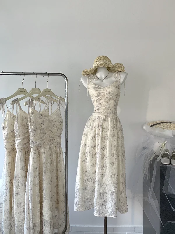 Delicate Floral Midi Maxi Dress Elegant Lace-Up Maxi Dress