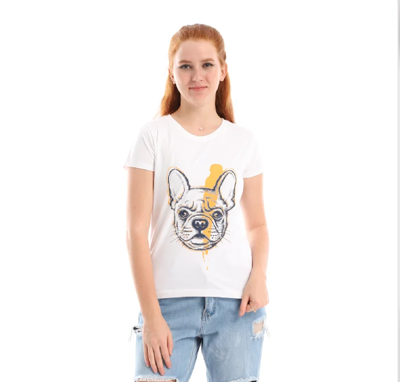 Dog Round Neck Women T-shirt- White Ribbed T-Shirt High Neck Heavyweight