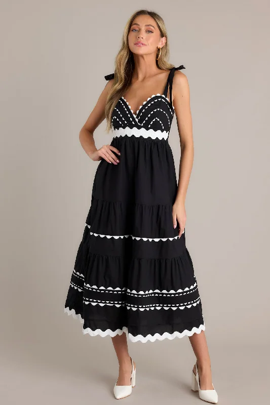Elegant Edge 100% Cotton Black Ricrac Maxi Dress Cozy Wrap Maxi Dress