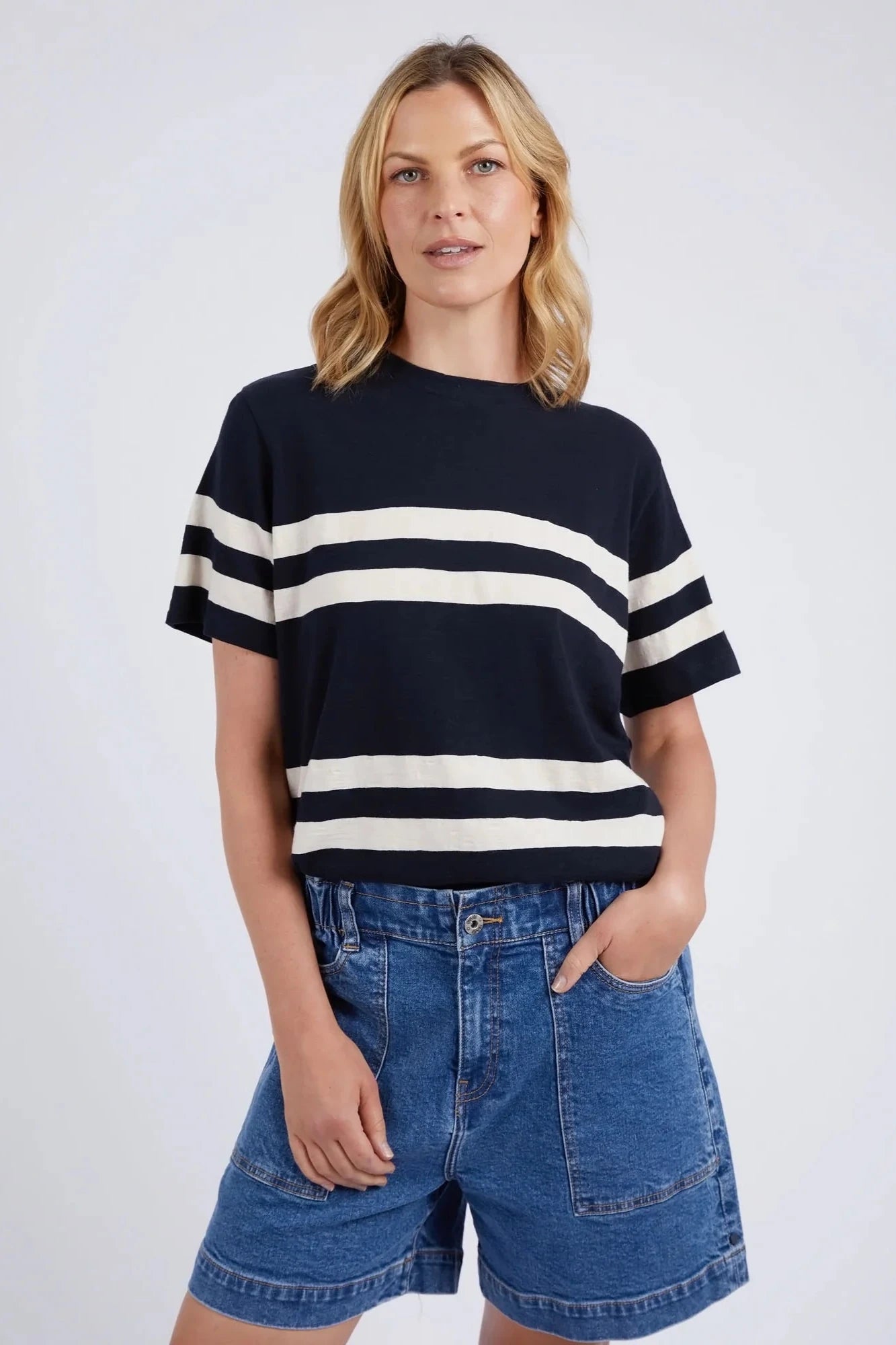 ELM ALLEGRA TEE S/S - NAVY AND WHITE STRIPE Polka Dot Checkered Tartan