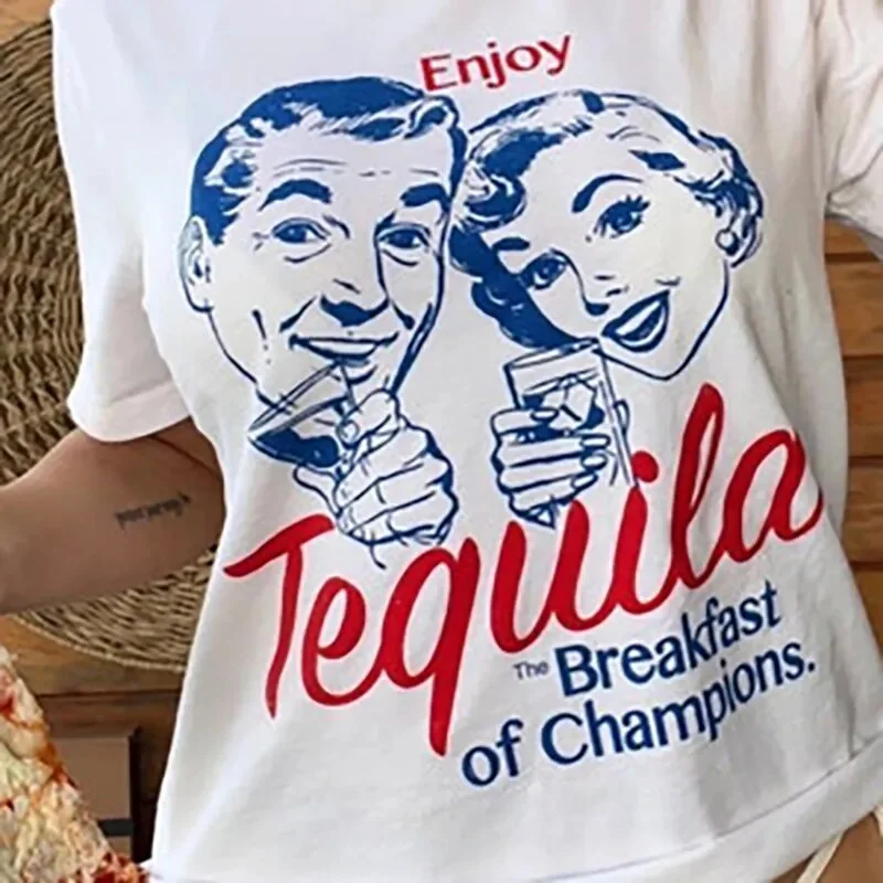 Enjoy Tequila Retro Graphic Tee Graphic Embroidered Appliqued