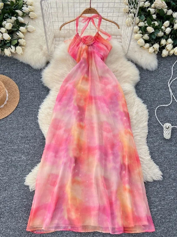 Flowing Pastel Layers Halter Maxi Dress Chic Summer Maxi Dress